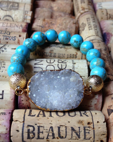 white druzy turquoise stretch beaded bracelet
