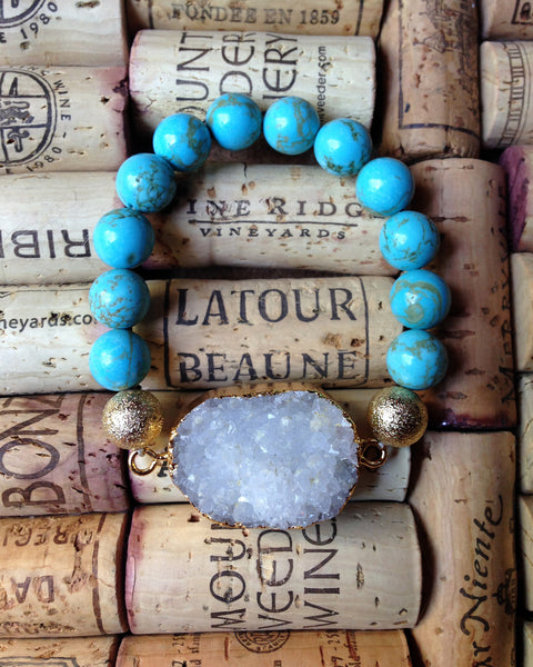 White Druzy Beaded Stretch Bracelet
