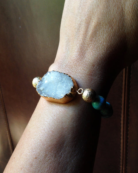 White Druzy Beaded Stretch Bracelet