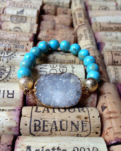 White Druzy Beaded Stretch Bracelet
