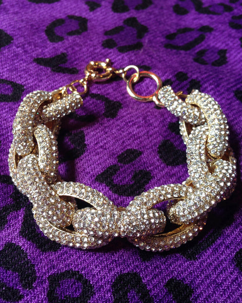 trendy chunky pave crystal link designer inspired bracelet gold