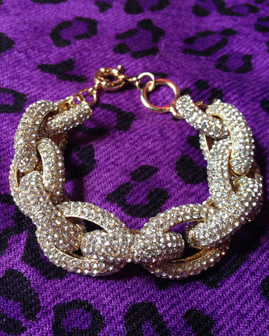 trendy chunky pave crystal link designer inspired bracelet gold
