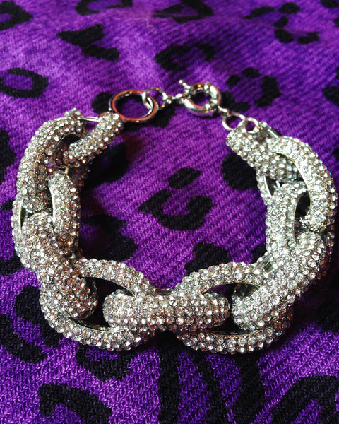 trendy chunky desinger inspired pave crystal link bracelet silver