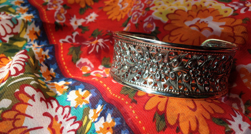 sterling silver floral cuff bracelet