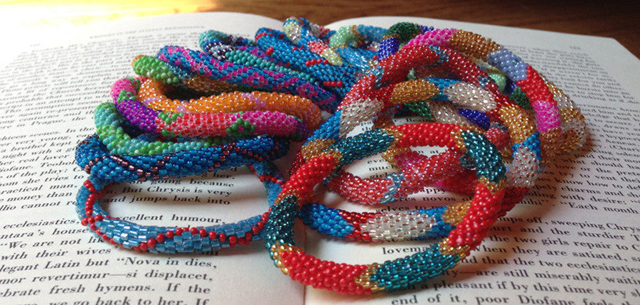 Bright Nepal beaded roll on bracelets